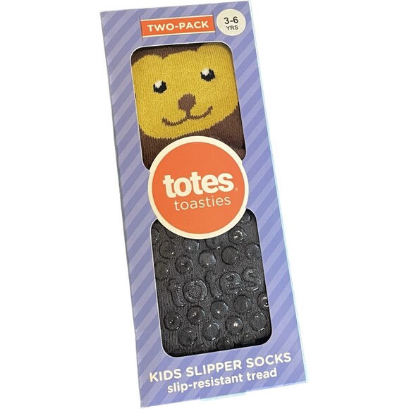 Totes Toasties 2 Pack Kids Slipper Socks Tiger Lion, New - Picture 1 of 2